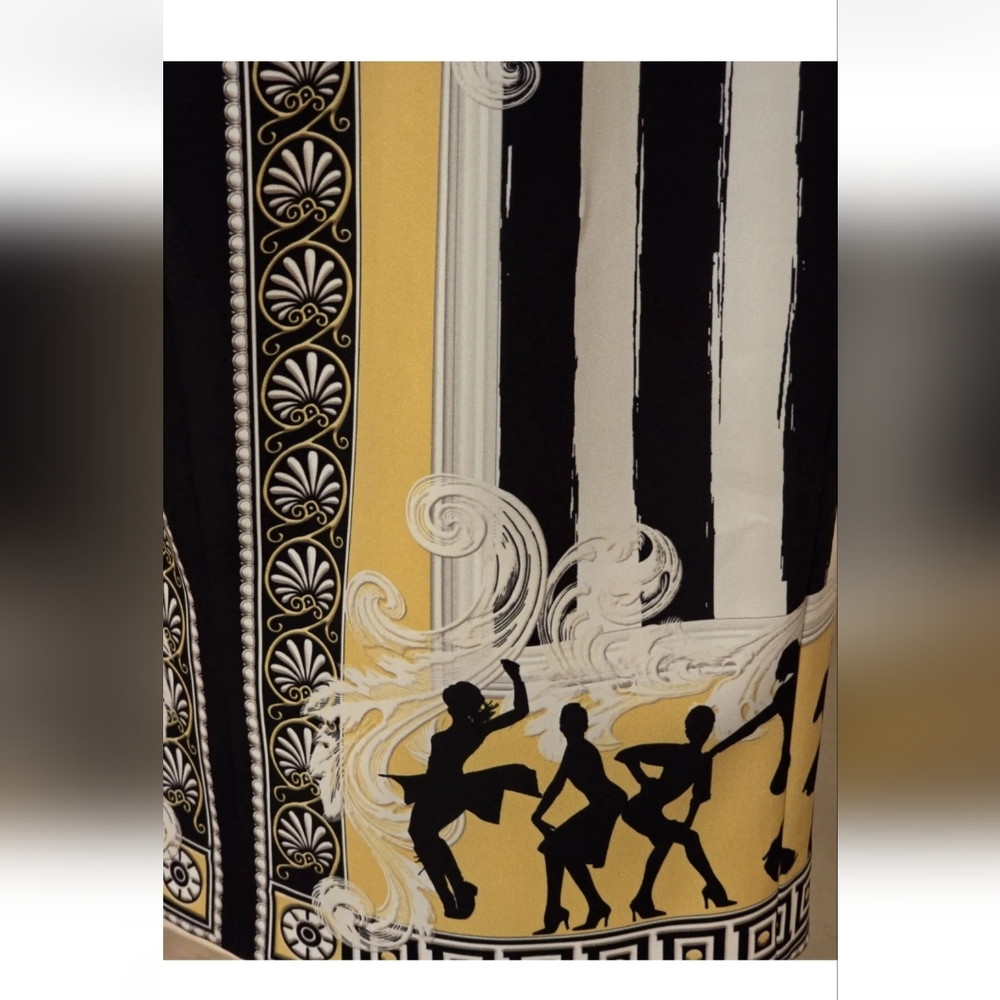 Versace Collection Baroque Greek Key Black Gold Stripe Fully Lined Midi Skirt - Picture 13 of 15